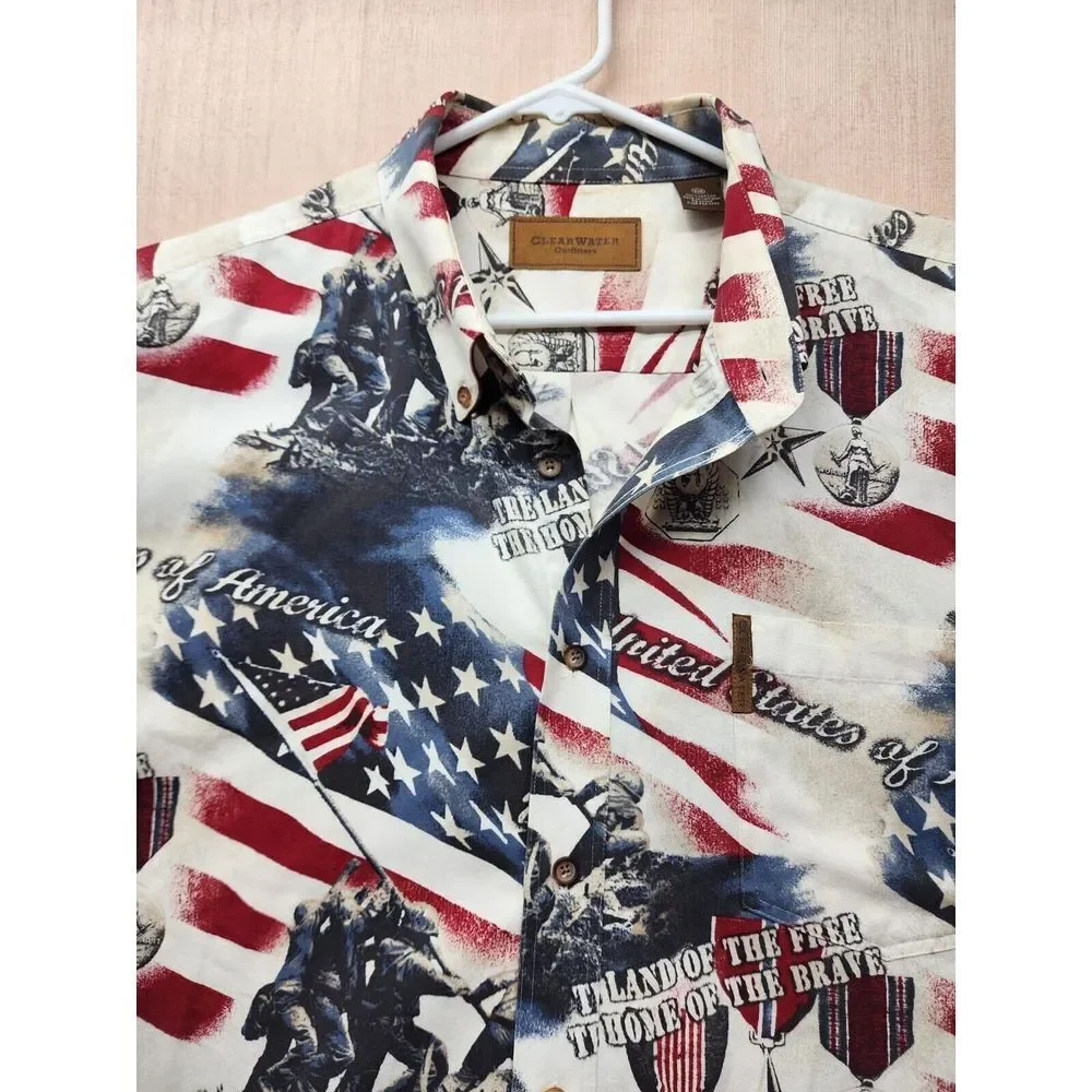 Clear water Button Front Mens XXL Shirt Short‎ Sleeve Patriotic Military Print - Picture 8 of 9